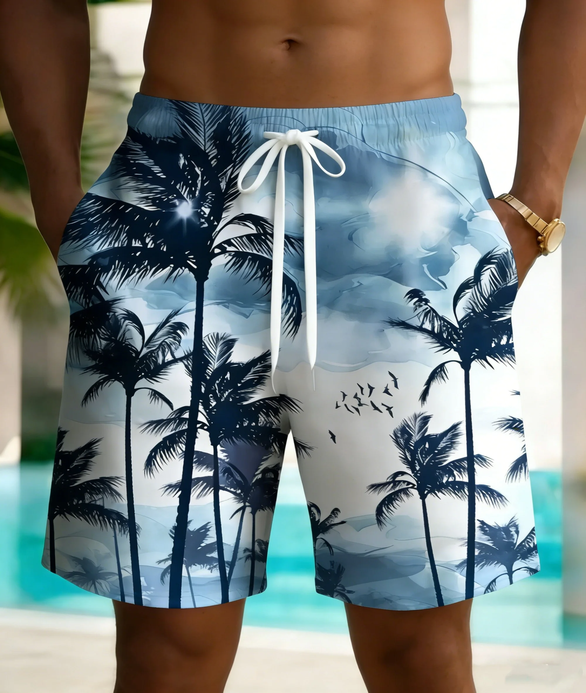 Men's Summer Shorts 3D Gradient Palm Trees Printed Clothes Fashion Hawaiian Shorts  Male Swim Shorts Men Hawaiian Loose Shorts