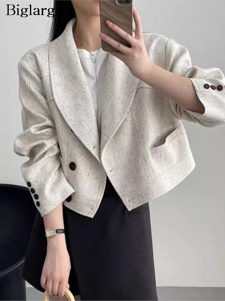 

Autumn Winter New Coat Women Elegant Fashion Ladies Cropped Jackets Long Sleeve Korean Style Loose Woman Coats