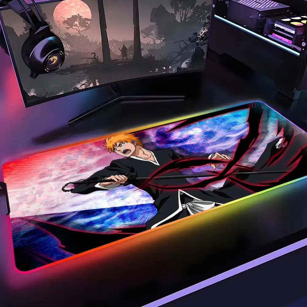 

Bleach Kurosaki Ichigo Mouse Pad Gamer Rgb Desk Mat Back Light Led Mousepad Setup Gaming Accessories Deskmat Big Mousepad