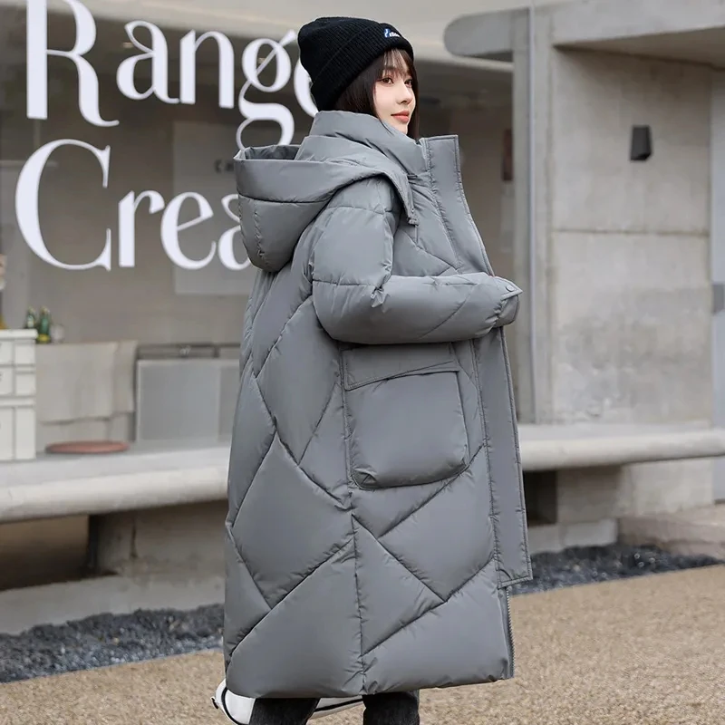 2025年新作 レディース ダウンコットンジャケット 中～ロング丈 韓国ファッション 冬用コットンロング厚手コート 女性用フード付きパーカーオーバーコート