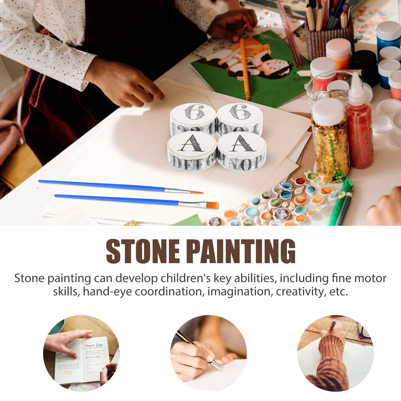 مجموعة ملصقات شريط واشي مكونة من 4 لفات، شريط ورقي لطيف بنمط الأبجدية والأرقام لكتاب تلوين مخطط الديكور بنفسك