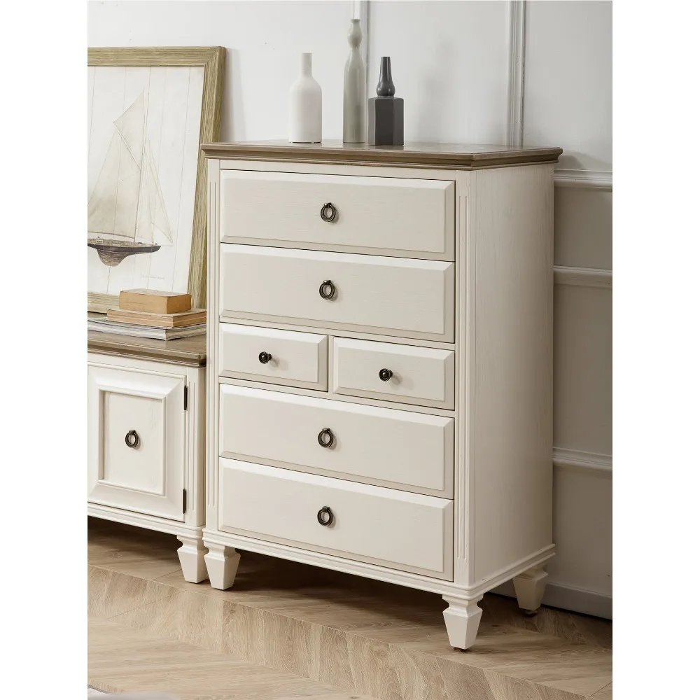Hot American pure solid wood light luxury Mediterranean 5 drawer locker white retro vertical cabinet
