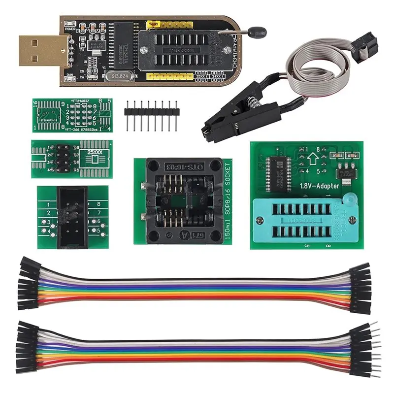 B50B-CH341A BIOS EEPROM USB Programmer With SOIC8 SOP8 Test Clip And Adapters