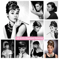 Classic Audrey Hepburn Black And White Portrait Diamond Mosaic Painting AB Drills Famous Actor Star Cross Stitch Wall Decor