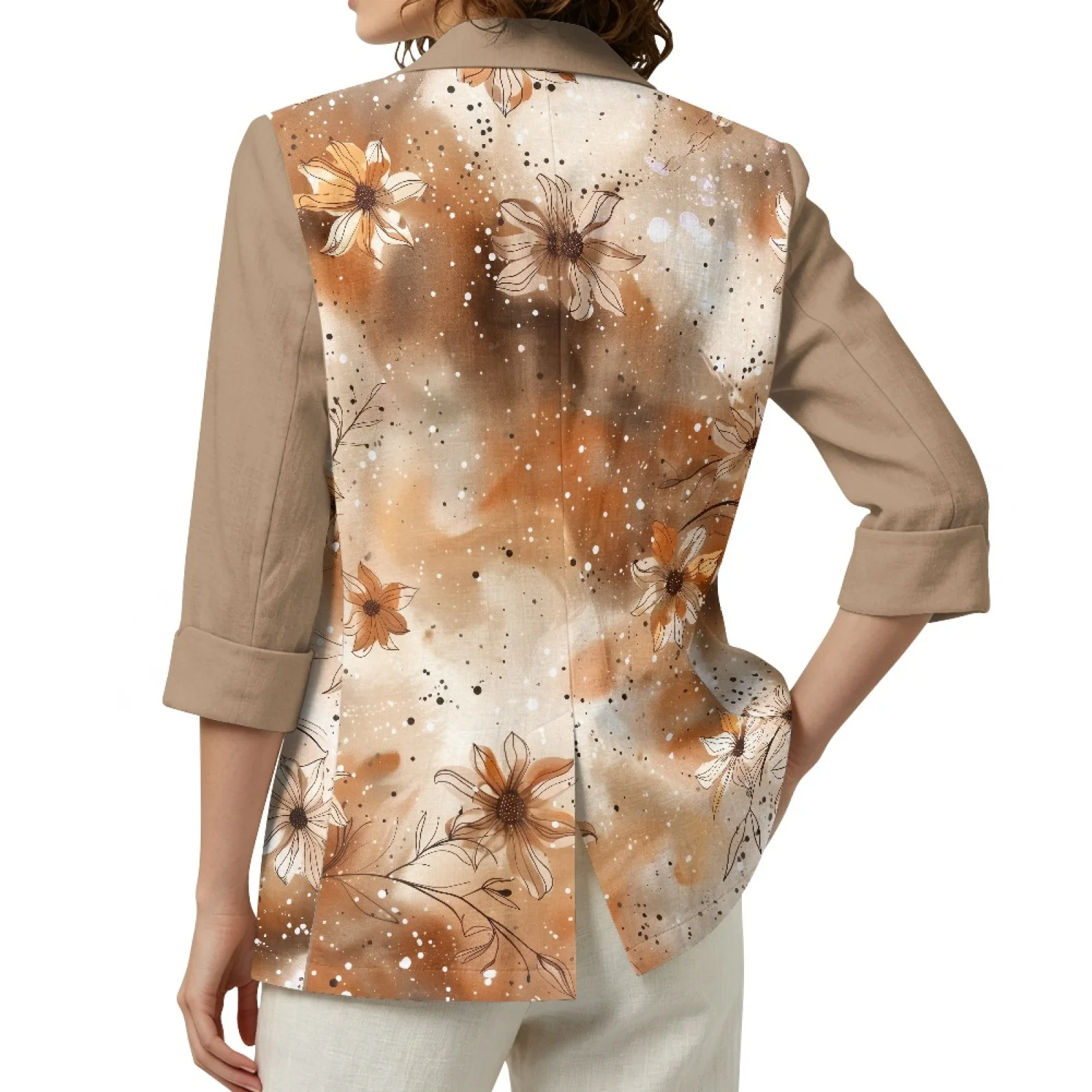 PENSTROLL Watercolor Floral Casual Open Front Tops for Outing Linen Like Open Cardigan S-3XL
