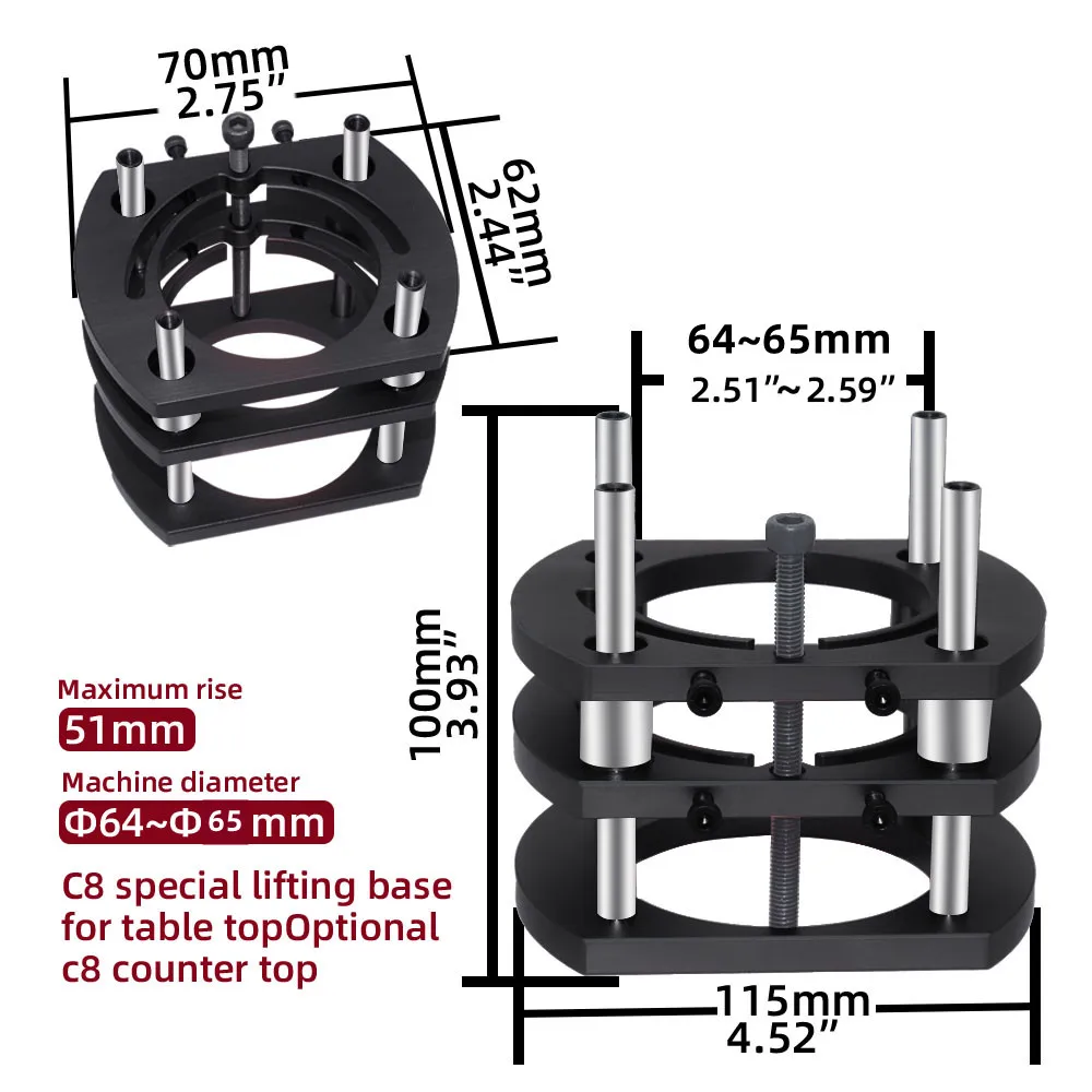 Elevador de roteador atualizado para motores de 65mm de diâmetro, base de elevação de placa de inserção de mesa de roteador de madeira para ferramenta de bancos de trabalho de roteador de madeira