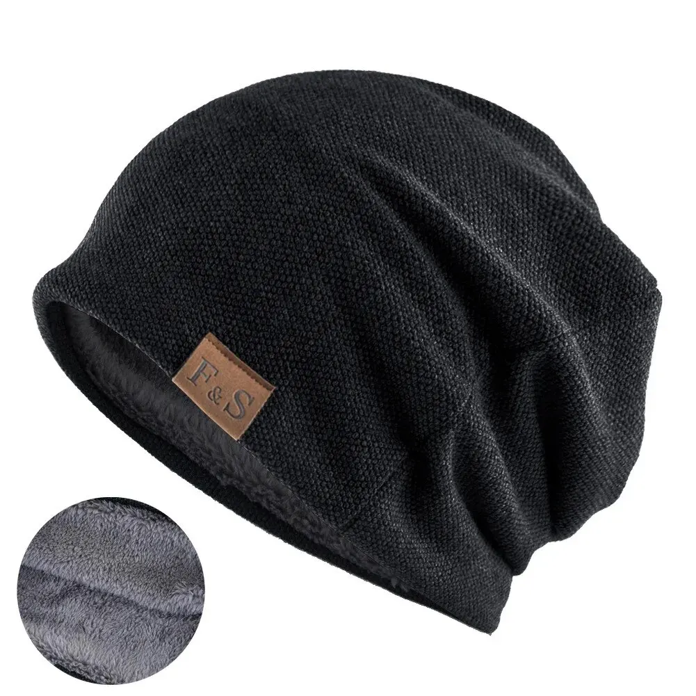 Warm Skullies Beanies Women&Men Winter Knitted Stuffed Hat Gorro Thicken Brimless Fur Bonnet Casual Fashion Windproof Cap