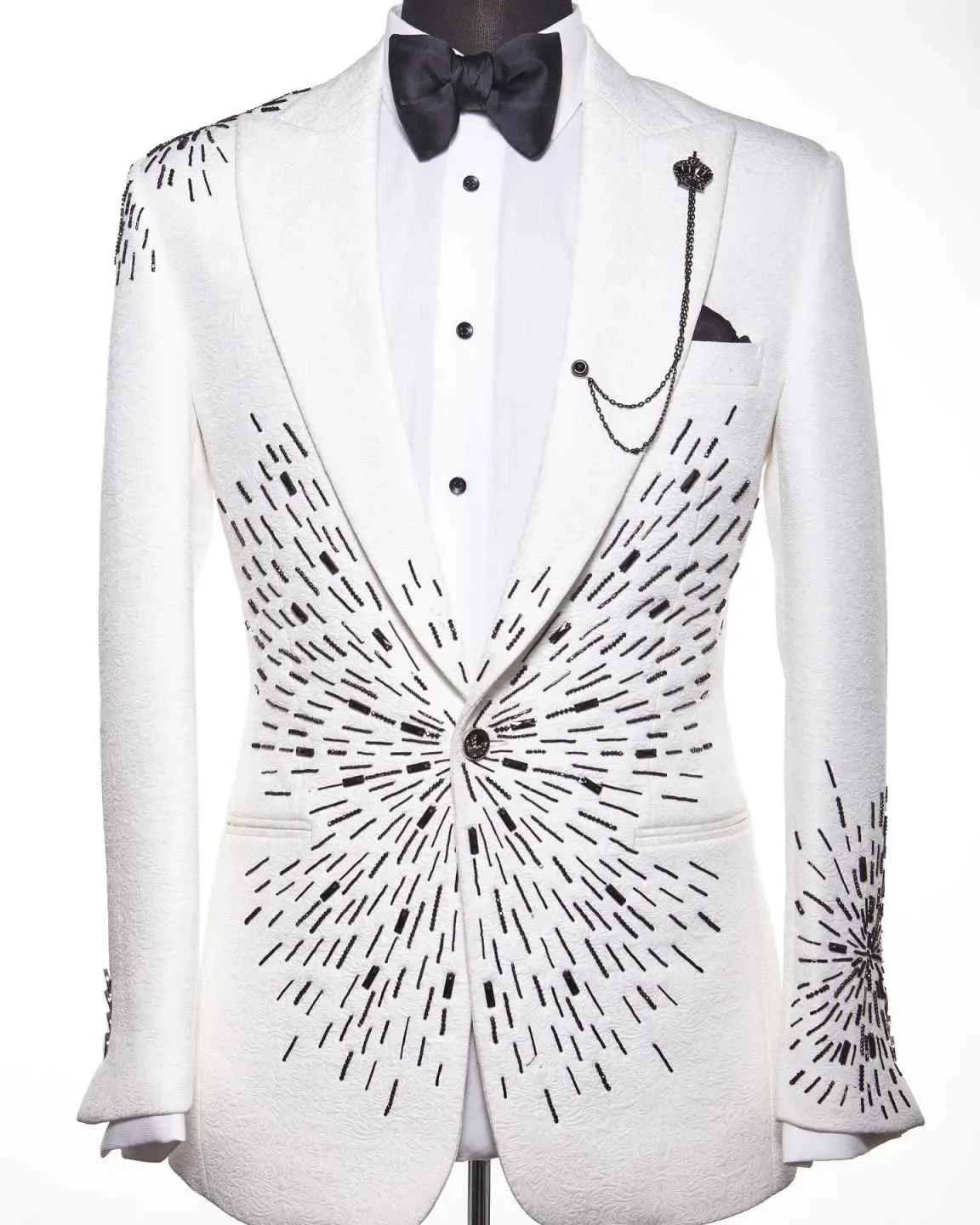 Fashion Wedding Tuxedos Beading Peaked Lapel Men Suit 1 Piece Set Jacket Banquet Formal Groom Wear Blazers Customized