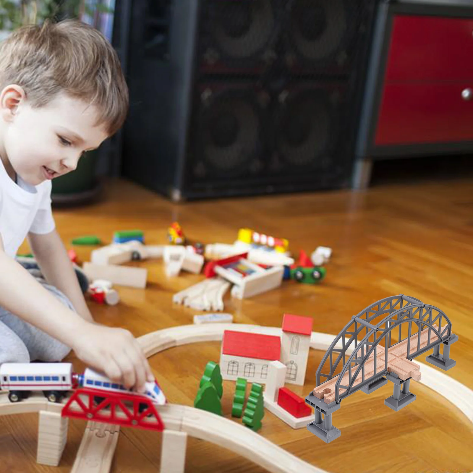 子供のための電車の形をした教育玩具,おもちゃのレイアウト,小道具橋,ミニパズル,バルクレール,子供のための学習アクセサリー