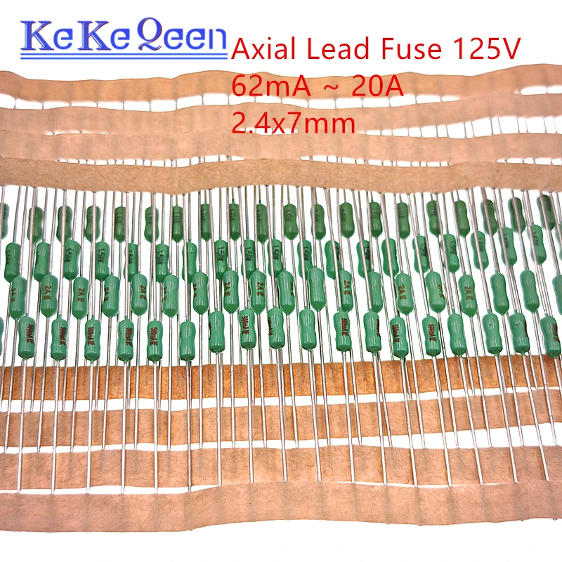 10Pcs 62mA-15A 2.4*7mm 0.125A 0.5A 1A 1.5A 1.6A 2A 3A 4A 5A 7A 10A 15A Axial Lead Fuse 125V DIP-2 Fast Blow PICO Resistance Fuse