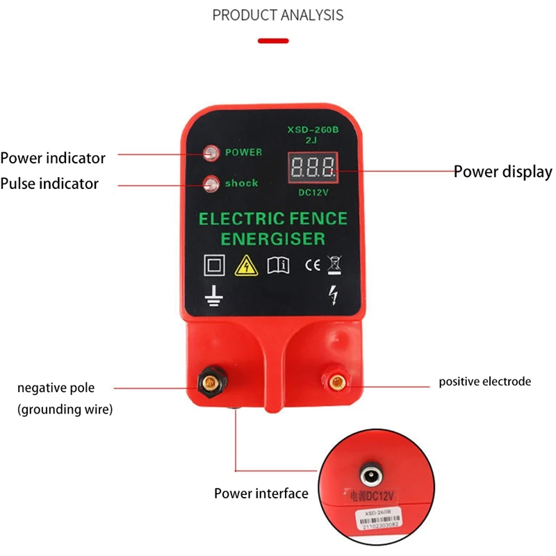 10KM Electric Fence Energizer Livestock High Voltage Pulse Controller High-Decibel Waterproof LCD Display EU Plug