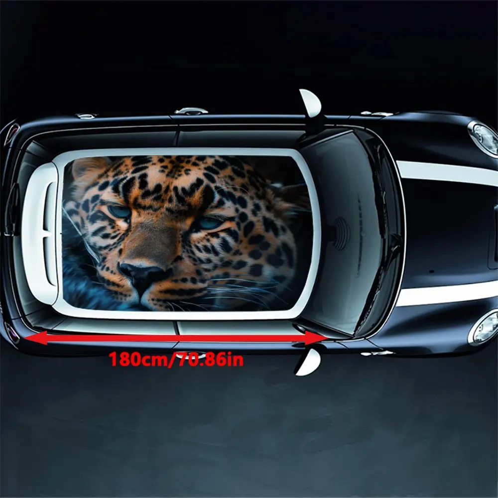 Leisurely Lying Animal Cheetah Car Roof Sticker Wrap Racing SUV Auto Accessories Packaging PVC Car Hood Graphic Decal Decor Gift