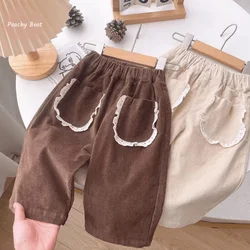 Baby Girl Princess Cotton Corduroy Lace Pant Infant Toddler Child Fashion Trousers Fleece Inside Winter Baby Clothes 18M-10Y