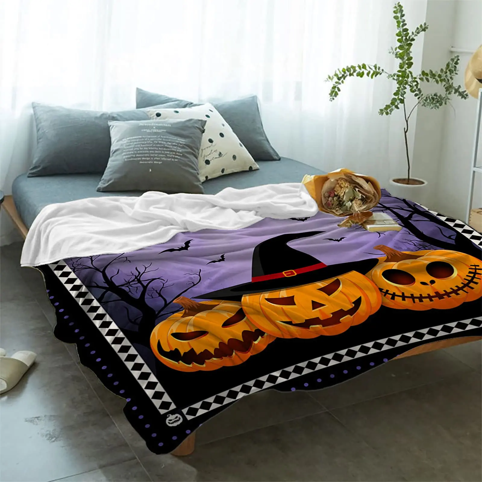 

KACISSTY Halloween Throw Blanket Jack-o'-lantern Witch Printed Blanket Flannle Cozy Warm Fuzzy Quilts Xmas Gifts Dropshipping