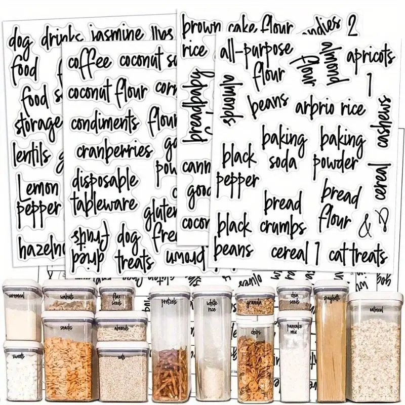 8 Sheets Waterproof Transparent Self Adhesive Kitchen Food Label Stickers for Jars Bottles Containers
