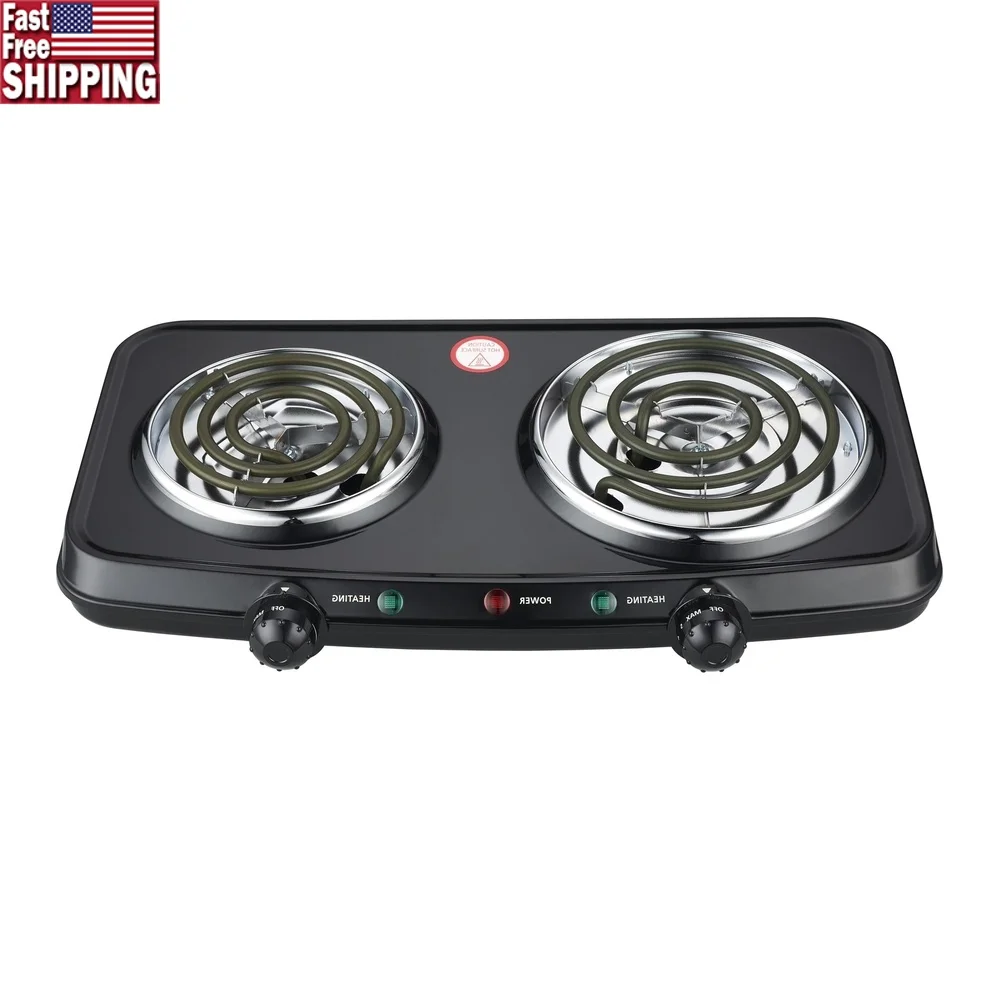 

Portable Double Burner Hot Plate 1800W Adjustable Temperature Compact Design Rubber Feet Power Light Cooking Appliance