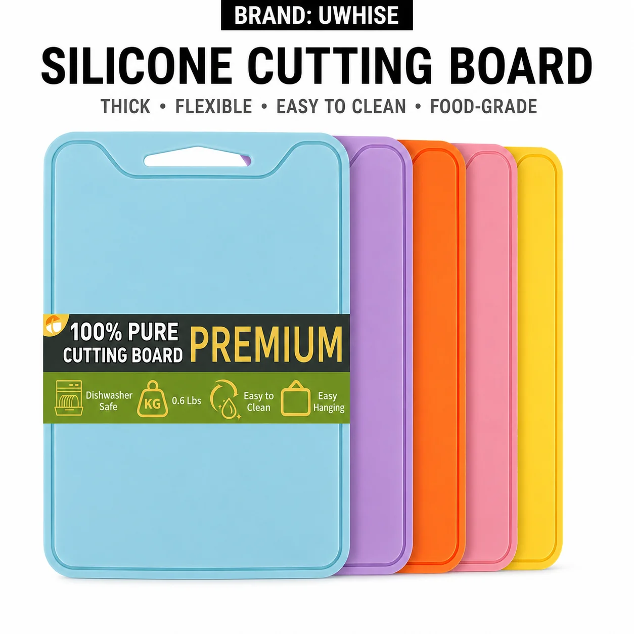 UWHISE Flexible Silicone Cutting Board With Deep Juice Groove Dishwasher Safe Chopping Mat For Kitchen Veggie Prep