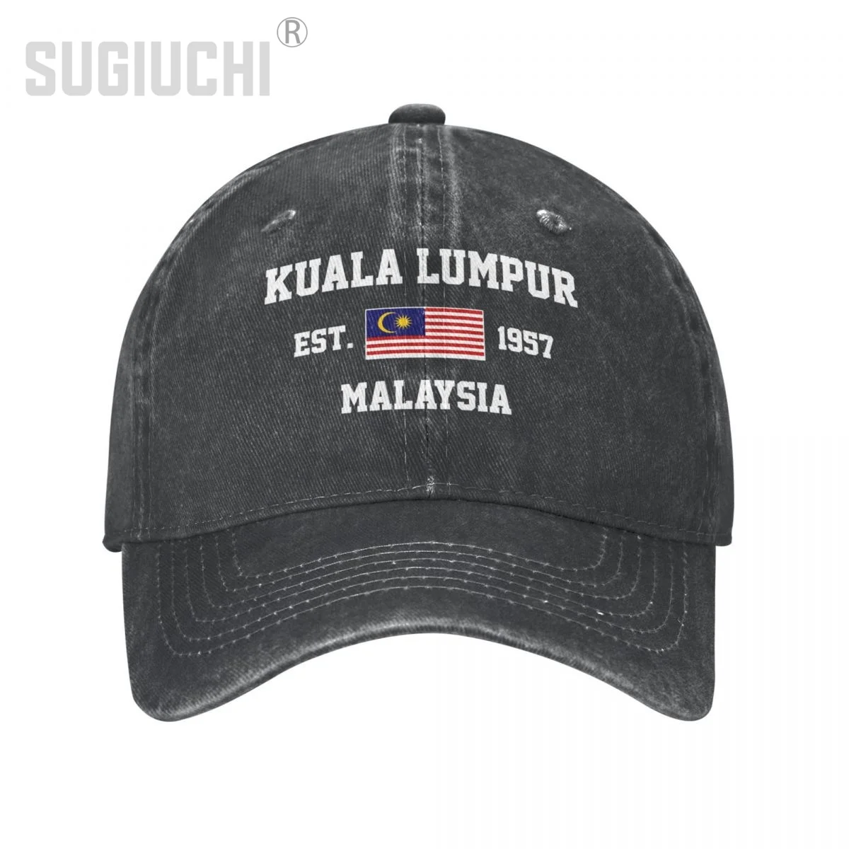 Flag of Malaysia EST.1957 Kuala Lumpur Unisex Adult Charcoal Washed Denim Baseball Cap Men  Vintage Cotton Patriotic Trucker Hat