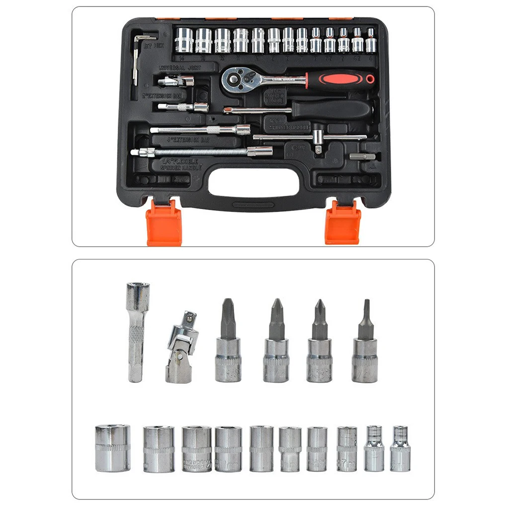 46/53pcs Car Repair Tools Kit 1/4-Inch Socket Set Car Repair Tool Ratchet Torque Wrench Combo Auto Repairing Set Mechanic Tools