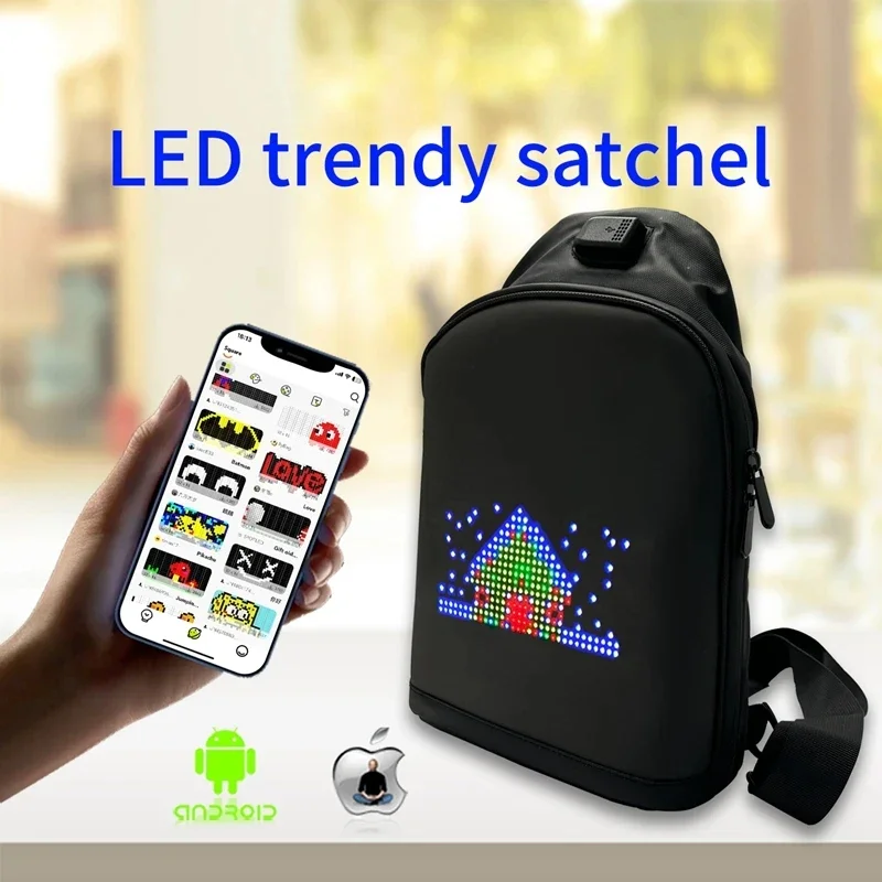 Imagem -06 - Smart App Led Pixel Mochila para Homens e Mulheres Faça Você Mesmo Graffiti Multilíngue Bolsa de Ombro Dinâmica Bolsa Peito Display Led