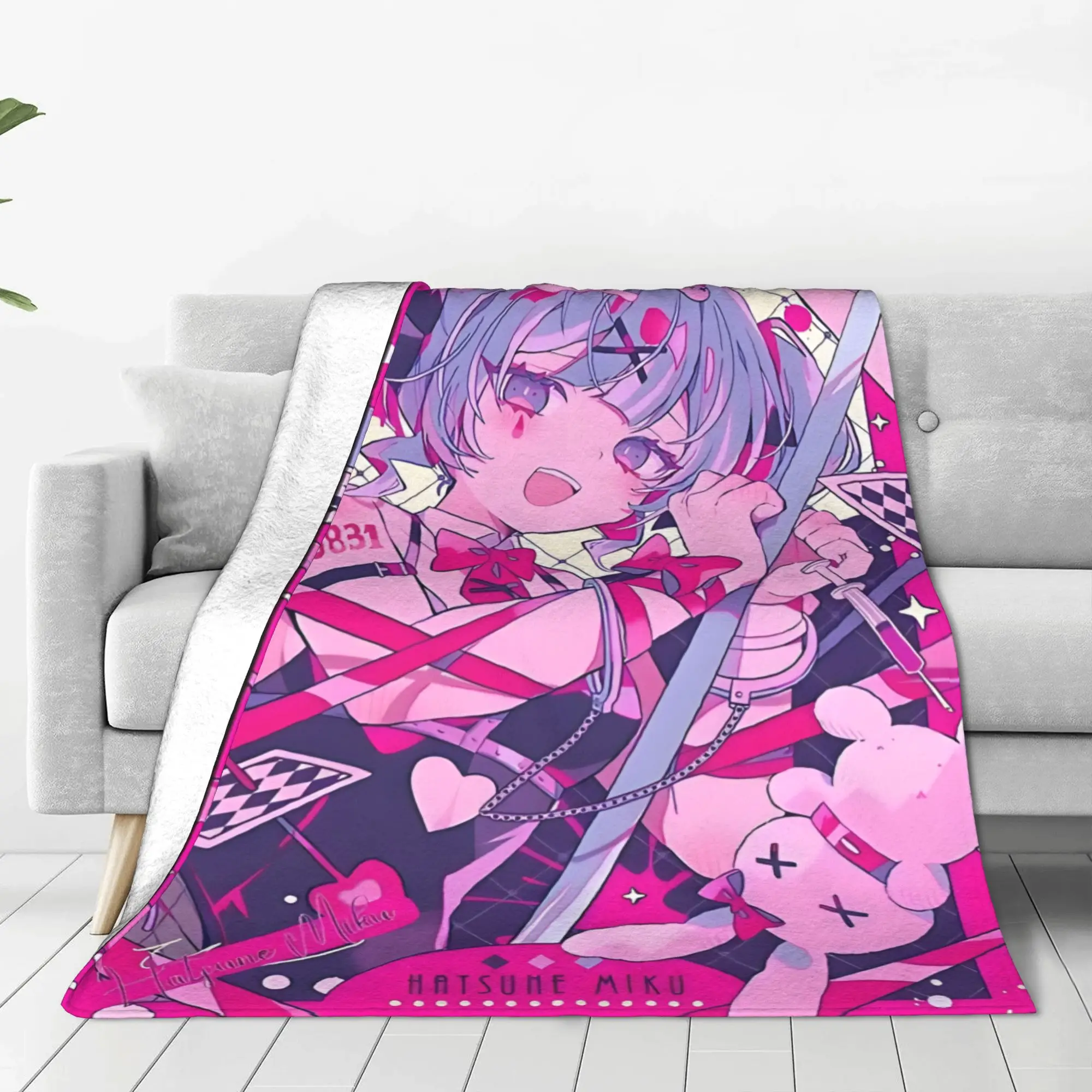 1PC home Cutecore Hatsune Miku Cartoon Singer  Blanket Super Cosy Plush Home Living Room Sofa halloween
