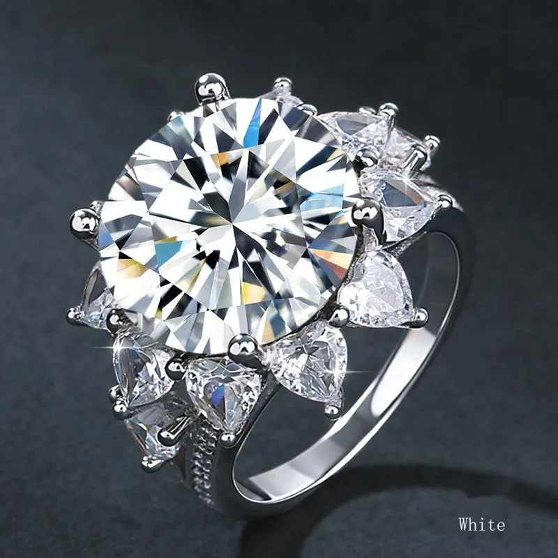 

Butterflykiss 10ct Muiltcolor Sunflower Big Moissanite Rings Women Wedding Bridal Gift 100% S925 Sterling Silver Rings Jewelry