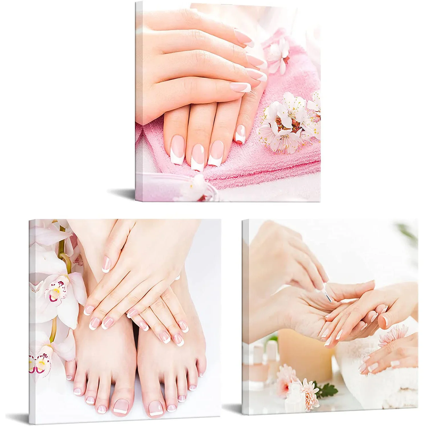 3 Pcs Fashion Pink Nail Foot Manicure Spa Beauty Salon Posters Wall Art Canvas Pictures Home Decor HD Paintings Room Decorations