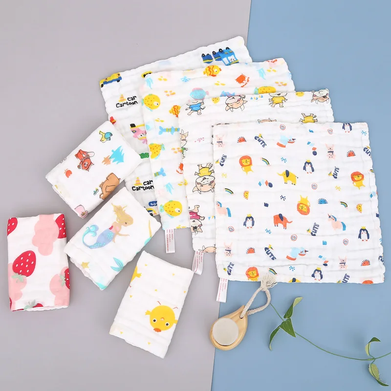 Cotton Baby Face Towel Six-layer Pure Cotton Square Towel Cartoon Printed Infant Face Towel Newborn Baby Feeding Burp Cloths - Image 2