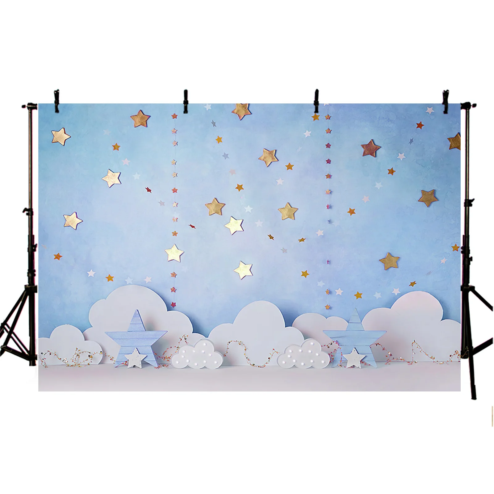 Baby Shower Photography Background Blue/Red Stars White Clouds Kids Birthday Party Decoration Boy Girl Portrait Cake Smash Poste