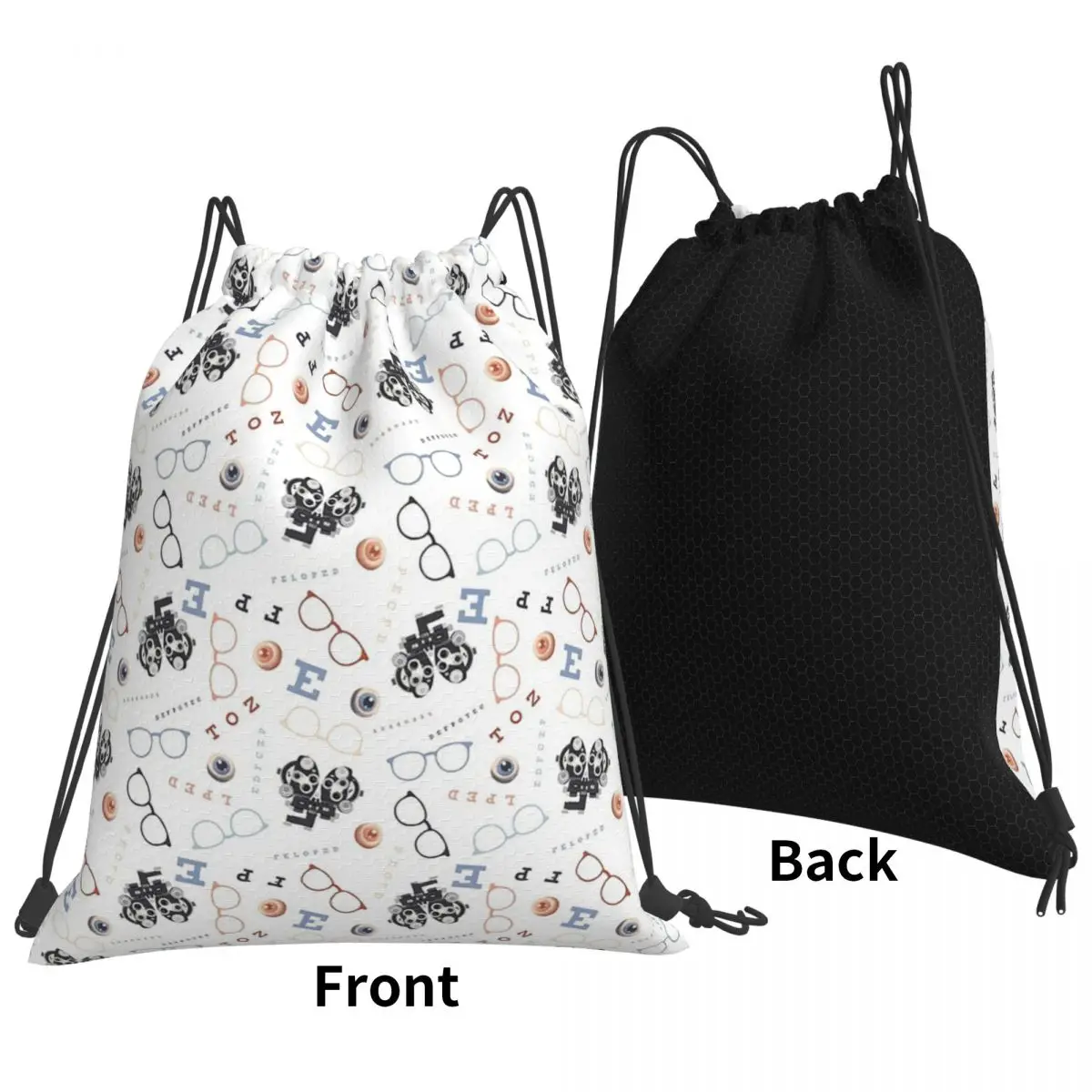 Optometry On White Backpacks Fashion Portable Drawstring Bundle Pocket Sports Bag Book Bags For Travel Students