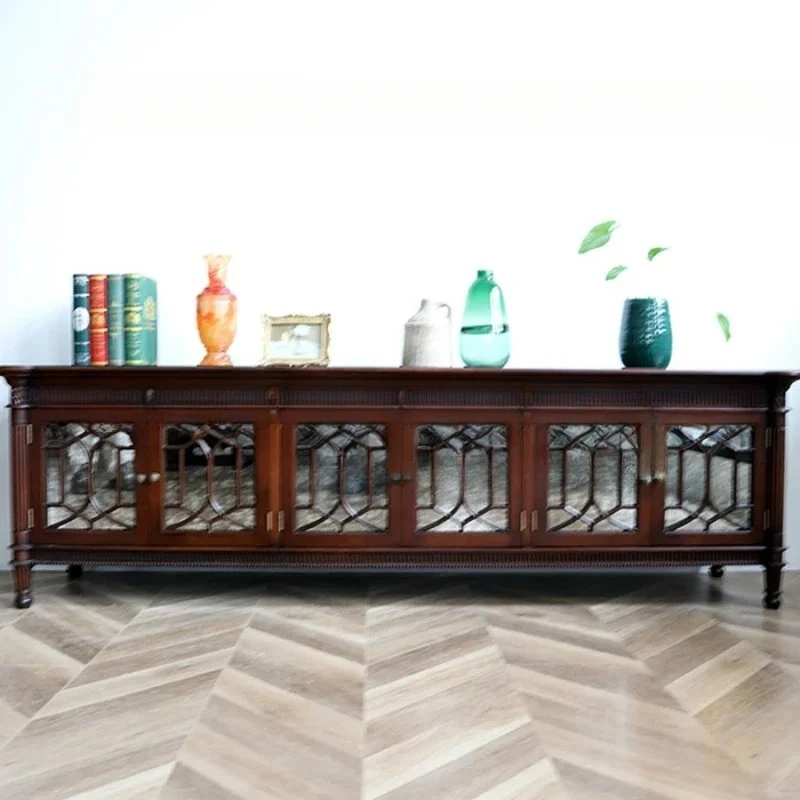 A  Art ancient design, solid wood tenon and mortise TV cabinet, French retro living room storage cabinet, medieval low cabinet