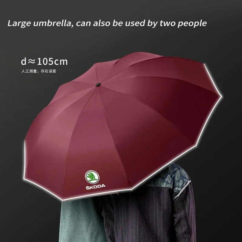 For Skoda VRS Octavia A5 Scala Superb Yeti Fabia Kodiaq Karoq Kamiq Car Led Light Automatic Folding Windproof Sunshade Umbrella