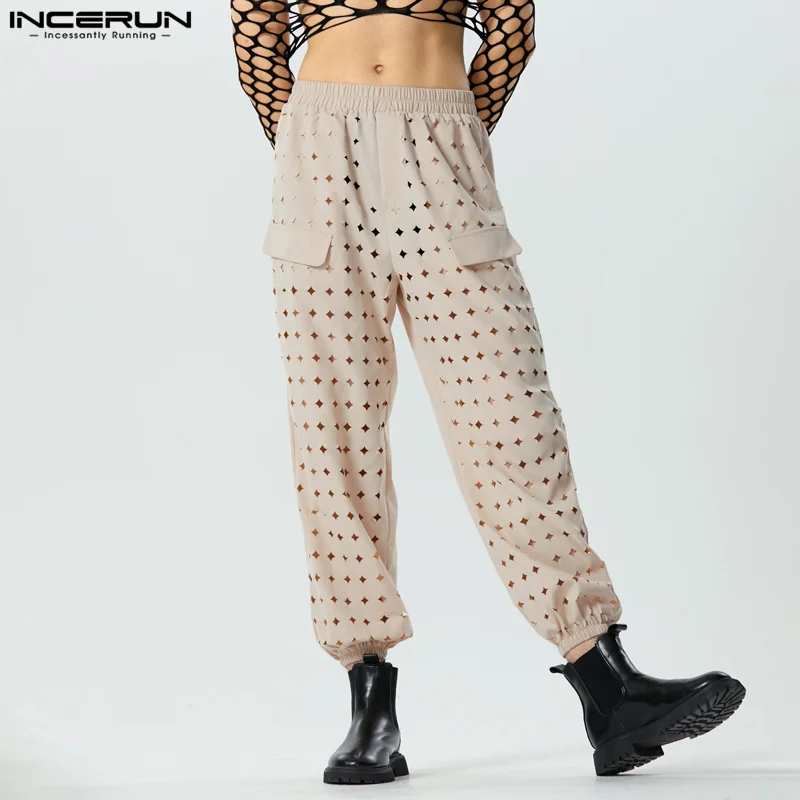 

INCERUN 2024 American Style New Men Fashion Pantalons Hollow Star Mesh Design Trousers Leisure Male Comfortable Long Pants S-5XL