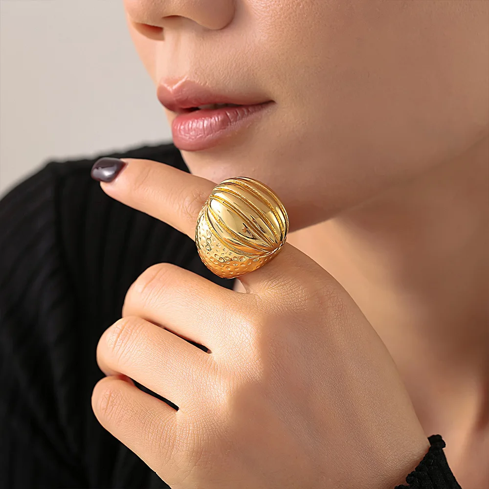 Exaggerate Texture Stainless Steel Rings For Women Trendy Luxury Vintage Index Finger Ring Jewelry Woman Wedding Gift