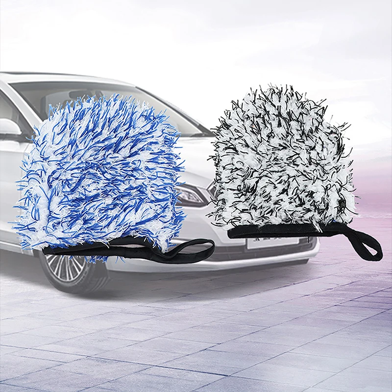 New 1Pc Shag-pile Microfiber Car Wash Glove Double-Side Finger Pocket Car Wheel Wash Mitt For Car Cleaning Auto Detailing