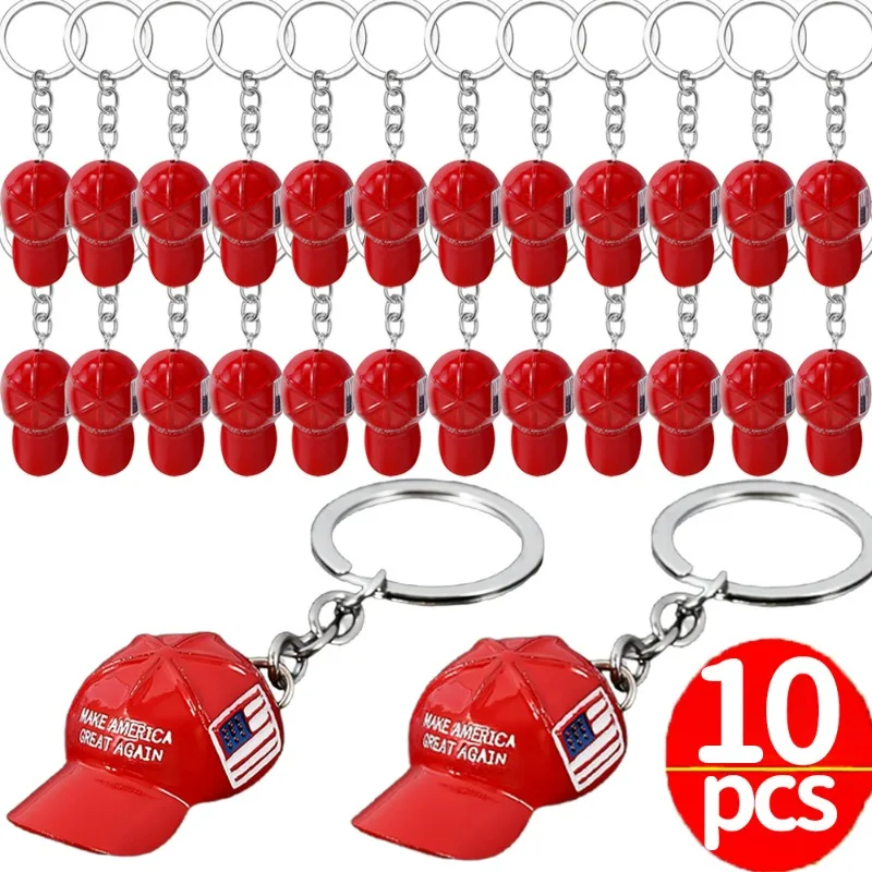 1/10Pcs Mini Red Hat Trump Keychain Funny Trump Presidential Pendant Jewelry Accessories Keyring for Car Backpack Charms Gift