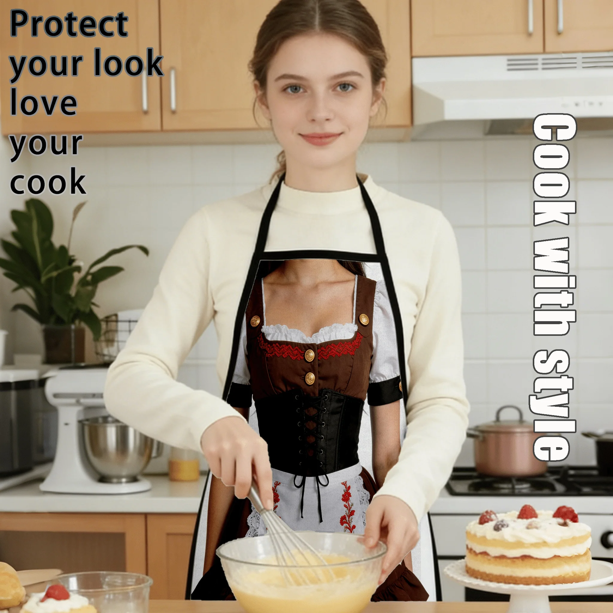 

Платье-дирндль с иллюзорным фартуком, 3D-печать, полиэстер, водонепроницаемое, для кухни, готовки, выпечки, барбекю, гриля, вечеринок, прикольный подарок