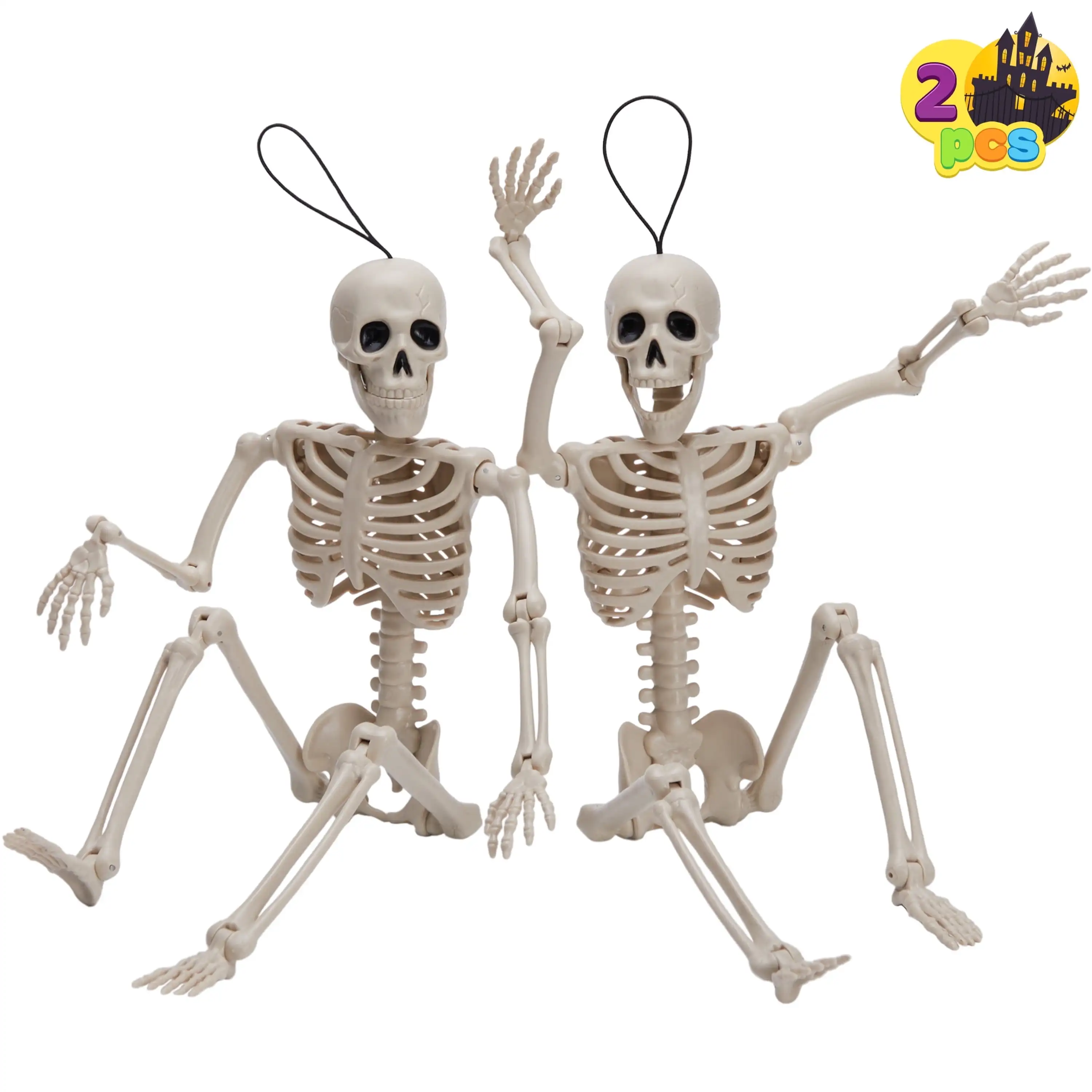 Joyfy 2 piezas de decoraciones de esqueleto de Halloween Esqueleto poseable de 16 pulgadas con articulaciones móviles para Halloween Casa Encantada al aire libre