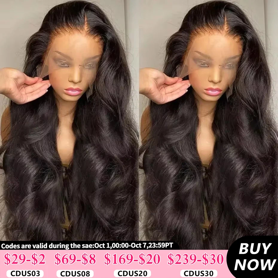 Body Wave 13x4 13x6 Brazilian Human Hair Wig Pre Plucked HD Transparent Lace Front Wig 180% 34 36 38Inch 4x4 Lace Closure Wigs