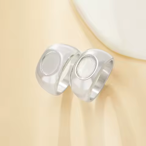Keepsake Breast Milk Resin Oval Bezel Ring,316L Stainless Steel Silver Ring,Men's Ring,Wide Face DIY Ring Supplies 1222143