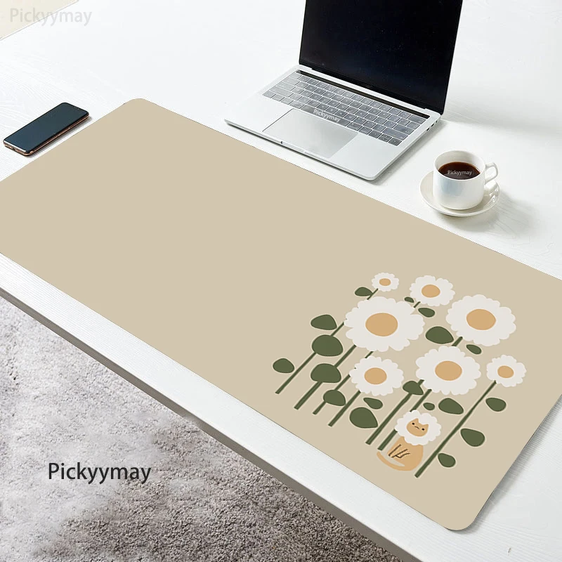 Grandes Plantas Kawaii Impressão Mouse Pad, Escritório Mousepad, Tapete De Mesa De Borracha Arte, Empresa Desk Pad, Gato Bonito, Tapetes Laptop, 400x900