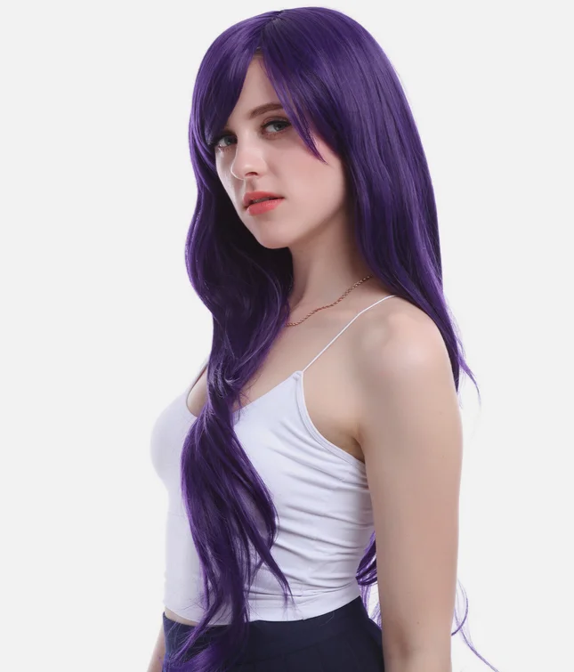 Pelucas de Cosplay moradas de Anime, pelo sintético largo y recto de 80cm para mujer