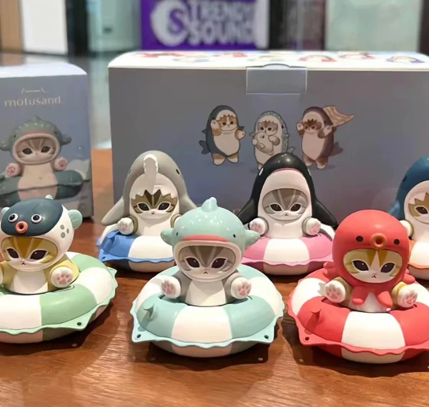 Mofusand Oficial Mini Blind Box Serie Anillo de Natación Figura Coleccionable Adorno de Escritorio Regalo para Niñas y Fans del Anime