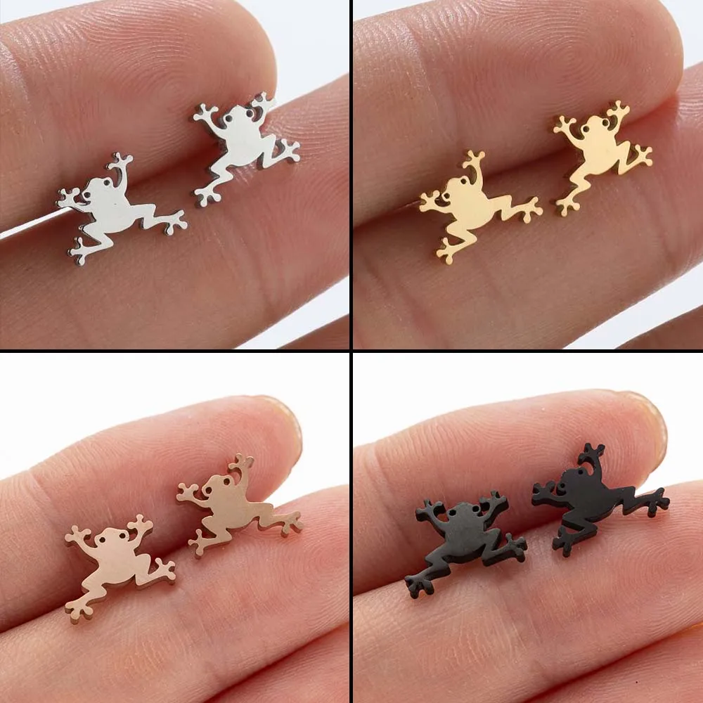 Mini Korean Frog Earrings Punk Stainless Steel Little Small Frog Stud Earrings For Women Animal Accessories Aretes Bronics