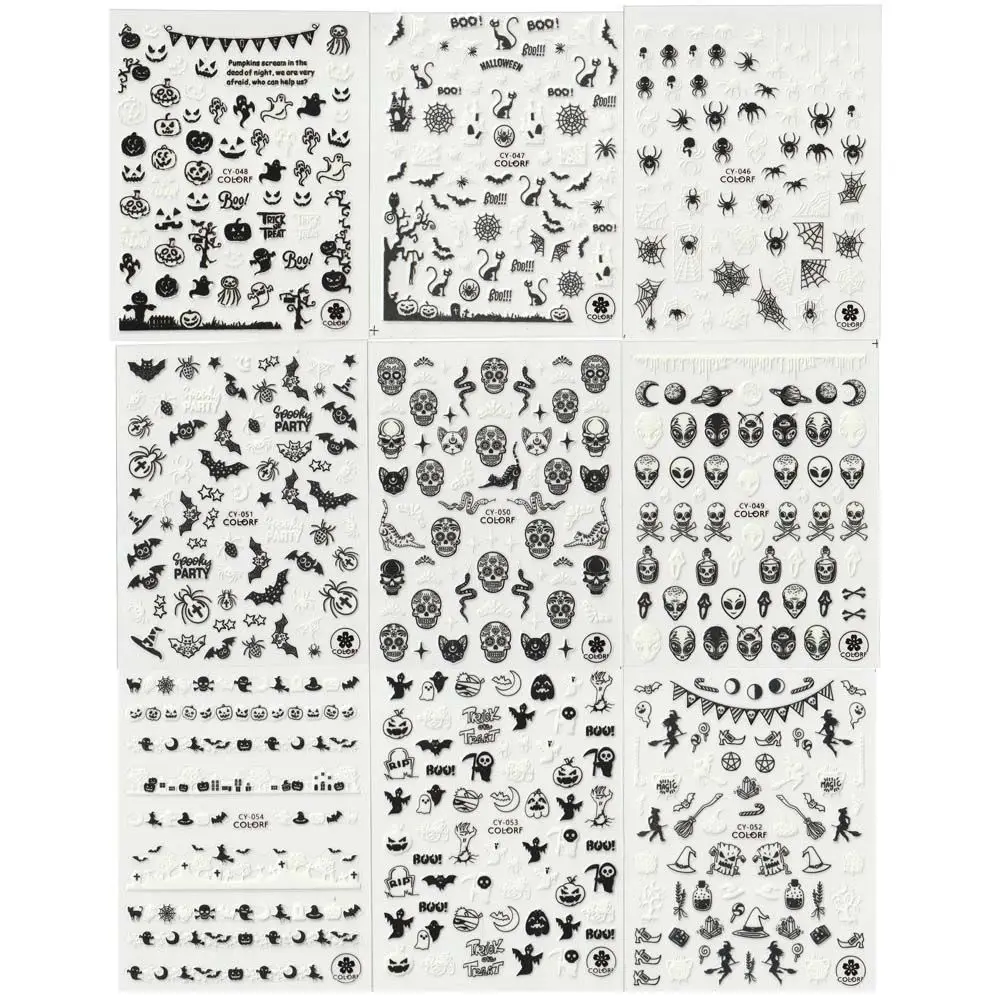 Manicure imprezowy szkielet dyni fluorescencyjne naklejki na paznokcie Halloween naklejki na paznokcie świecące folie do paznokci zdobienie paznokci dekoracje