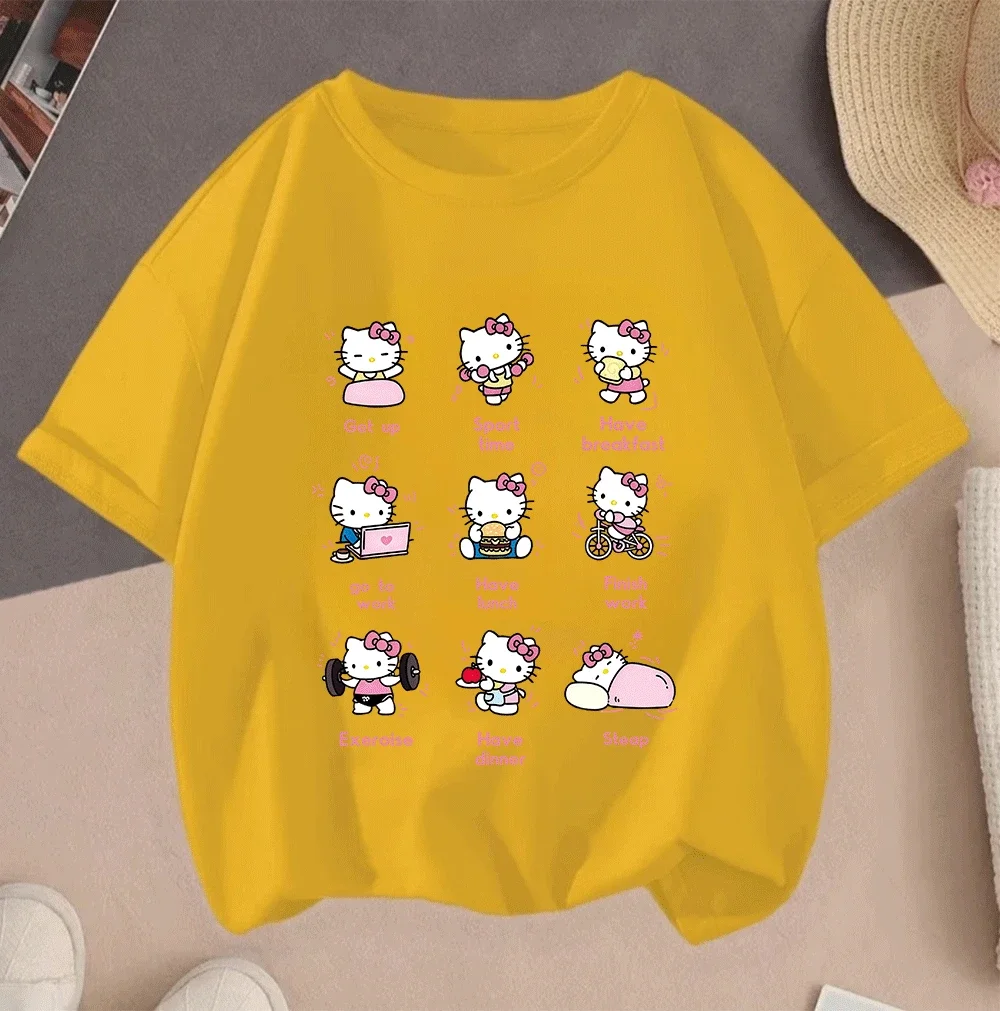 

Hello Kitty Cartoon Print Casual Summer Short Sleeve Hot Sale Tees 2D 2026 For Teenagers Kids Boys Girls