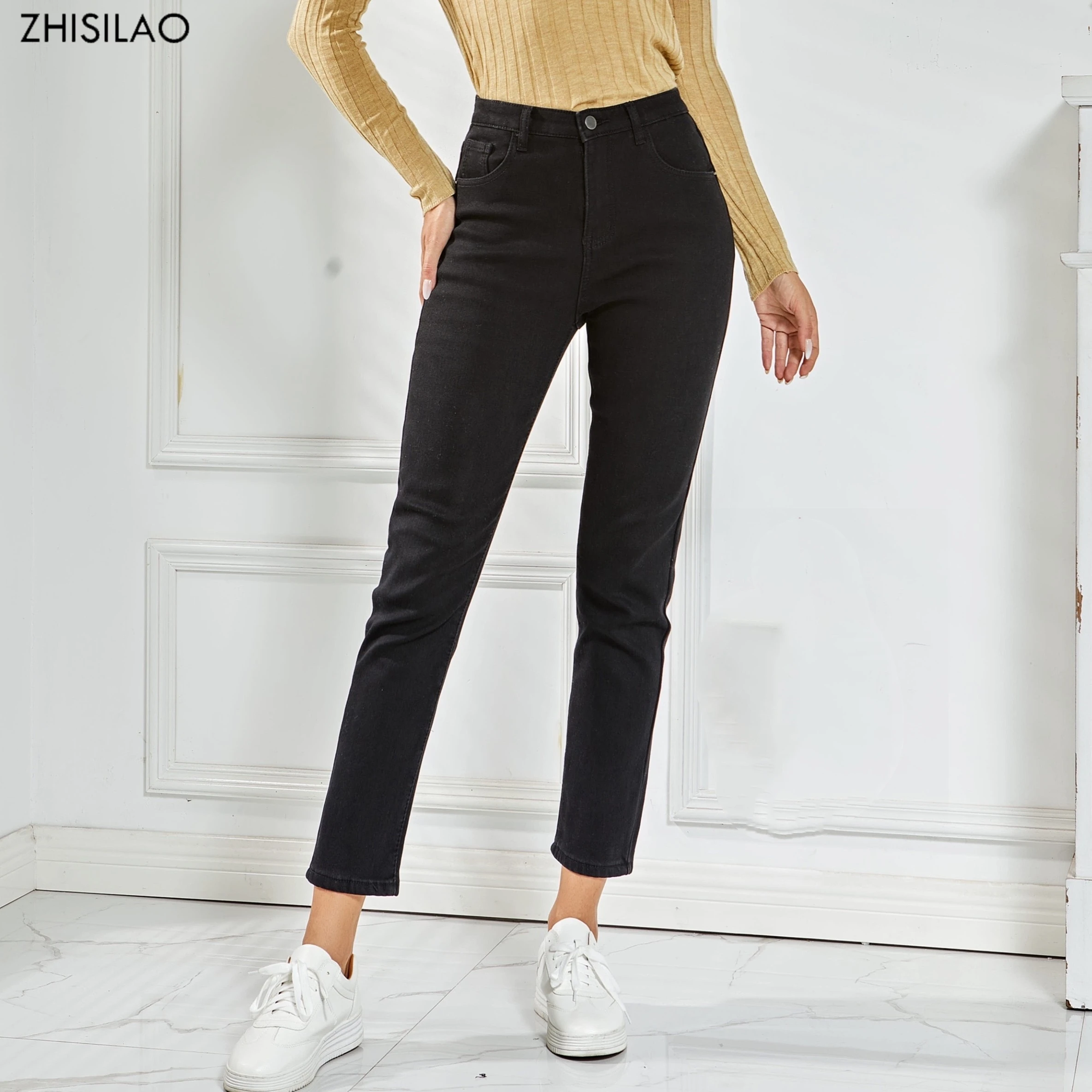 ZHISILAO High Waist Women Jeans Winter Warm Tight Denim Pants Stretch Thicken Fleece Pencil Jeans Trousers for Women Winter 2022