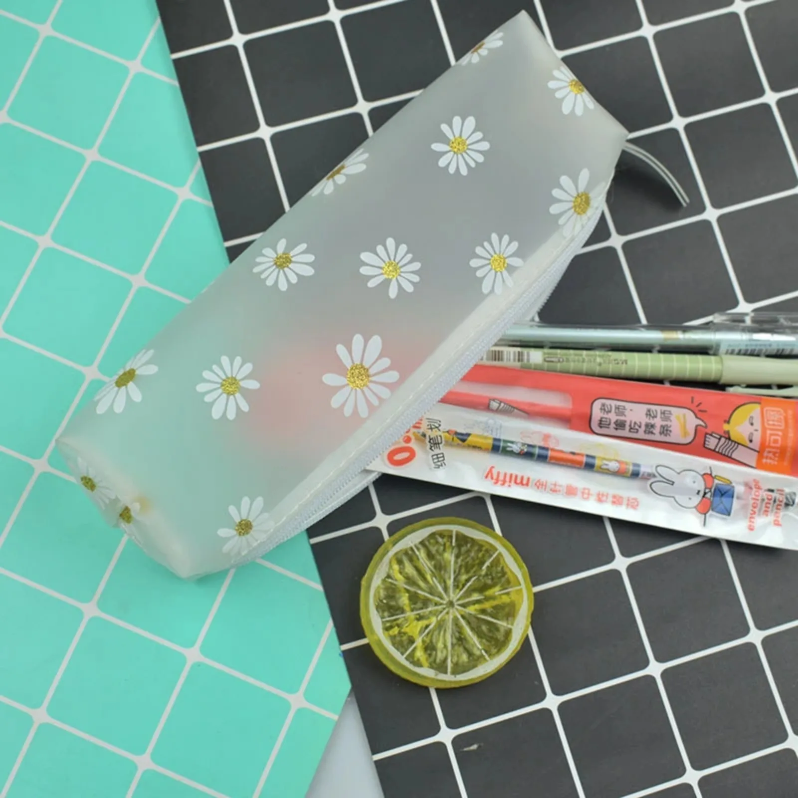 Kawaii Transparent Pencil Case Large Capacity Pen Box Ladies Cosmetic Bag Back To School Office Supplies Cute Stationery