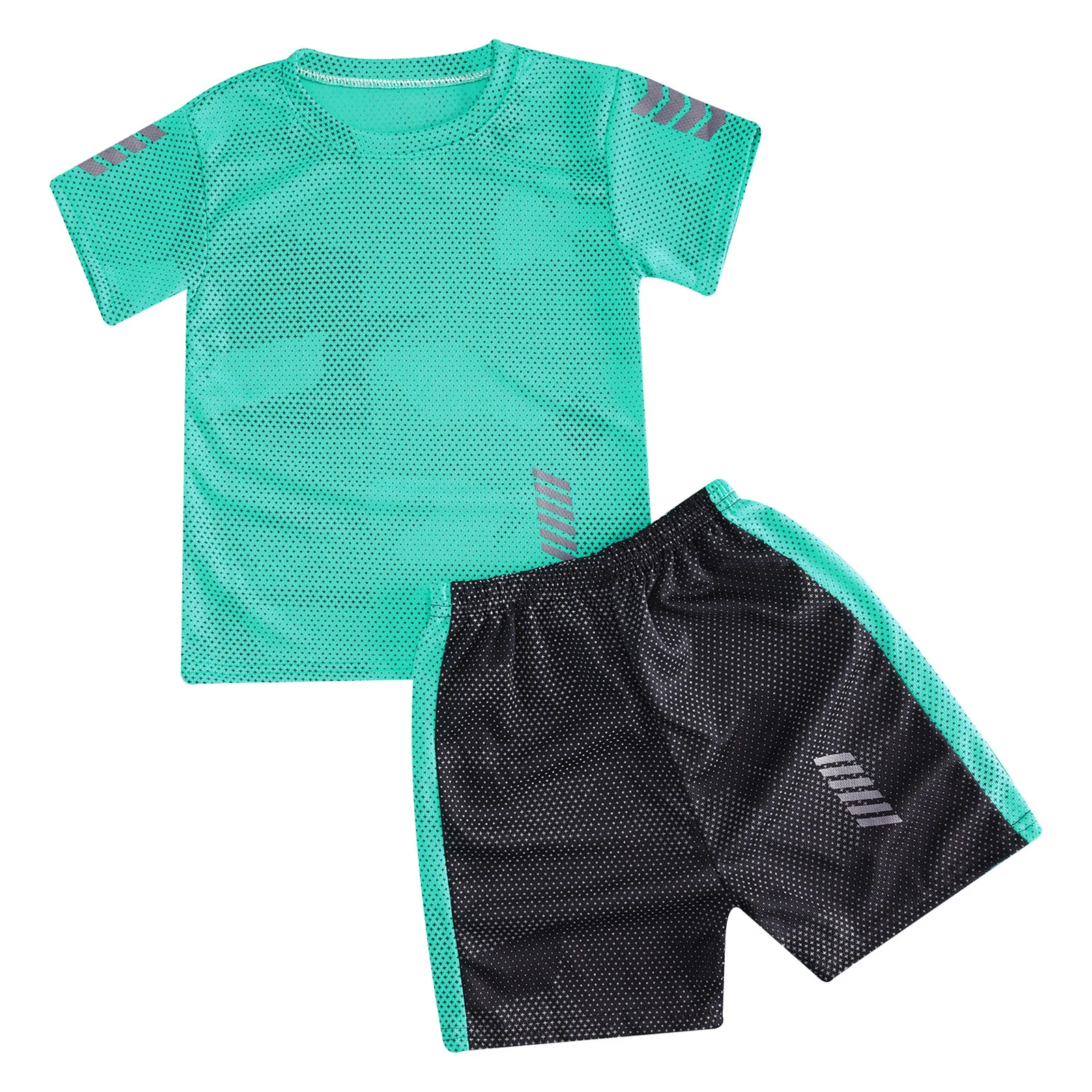 Kids Boys Quickly Dry Sport Suit Football Basketball Game Training Running Summer Sportswear Short Sleeve T-shirt Shorts Set