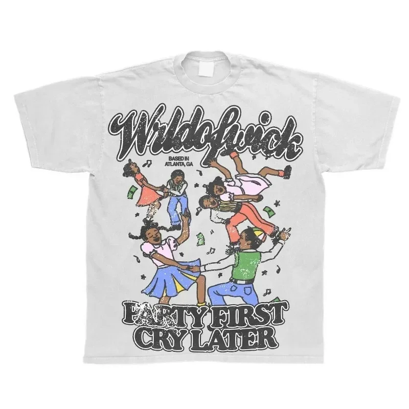 تي شيرت صيفي أمريكي مطبوع عليه حروف الرسوم المتحركة بأكمام قصيرة لـ Y2k Harajuku Fashion Couple بلوزة فضفاضة غير رسمية